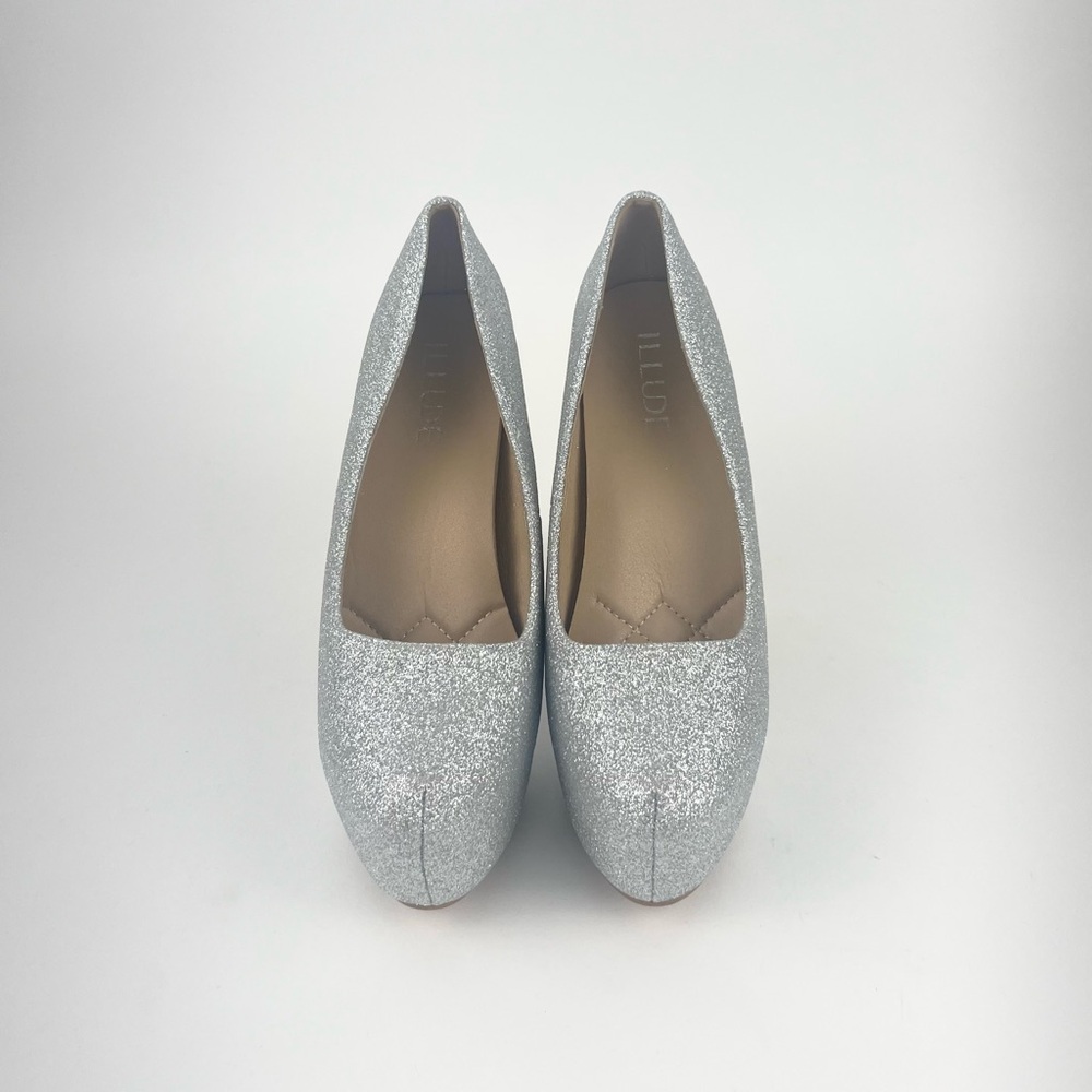 Classic Silver Glitter Platform Heels with Stiletto Design